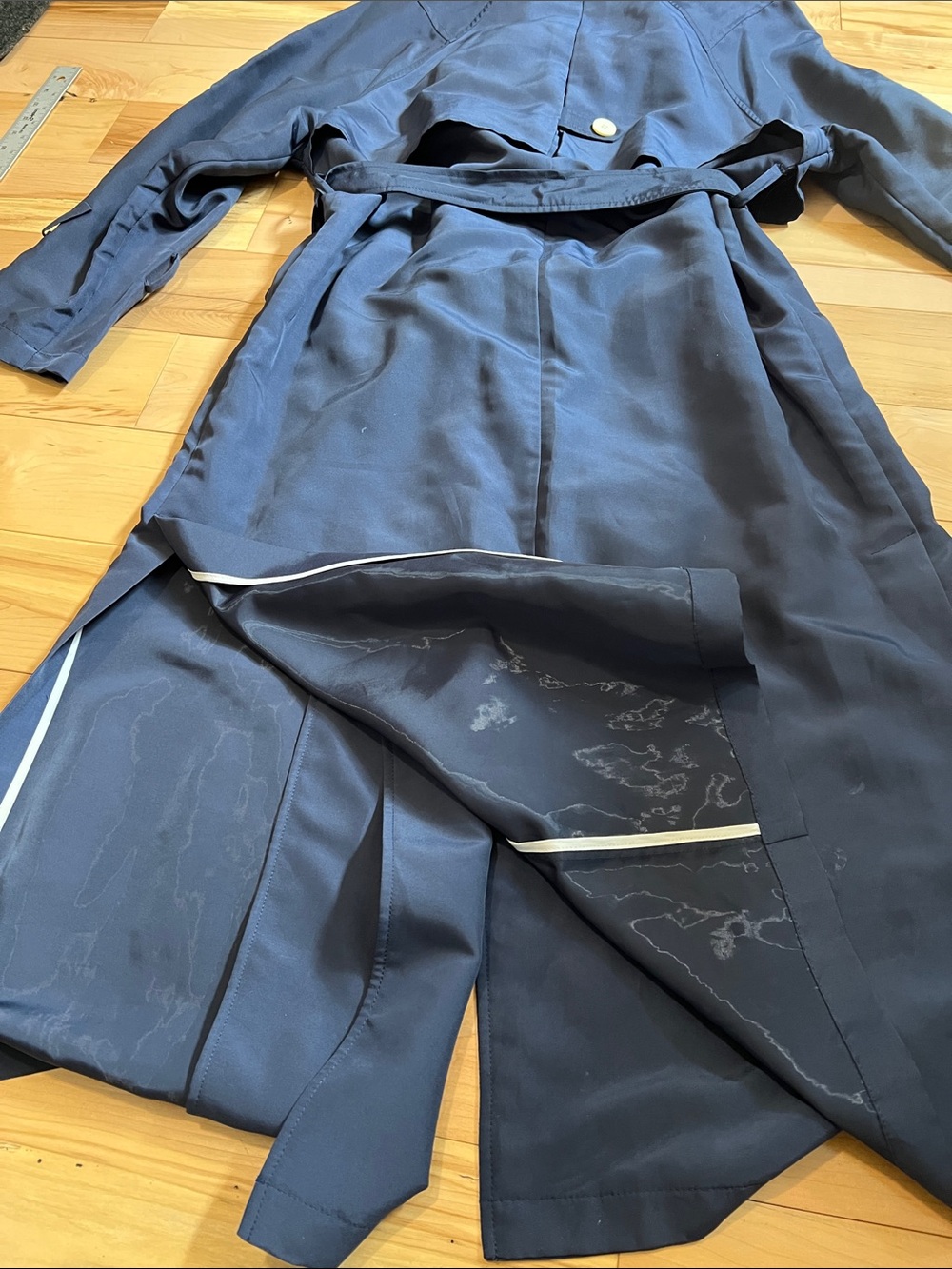 Navy Double-Breasted Trench Coat with Belt - Picture 7 of 14